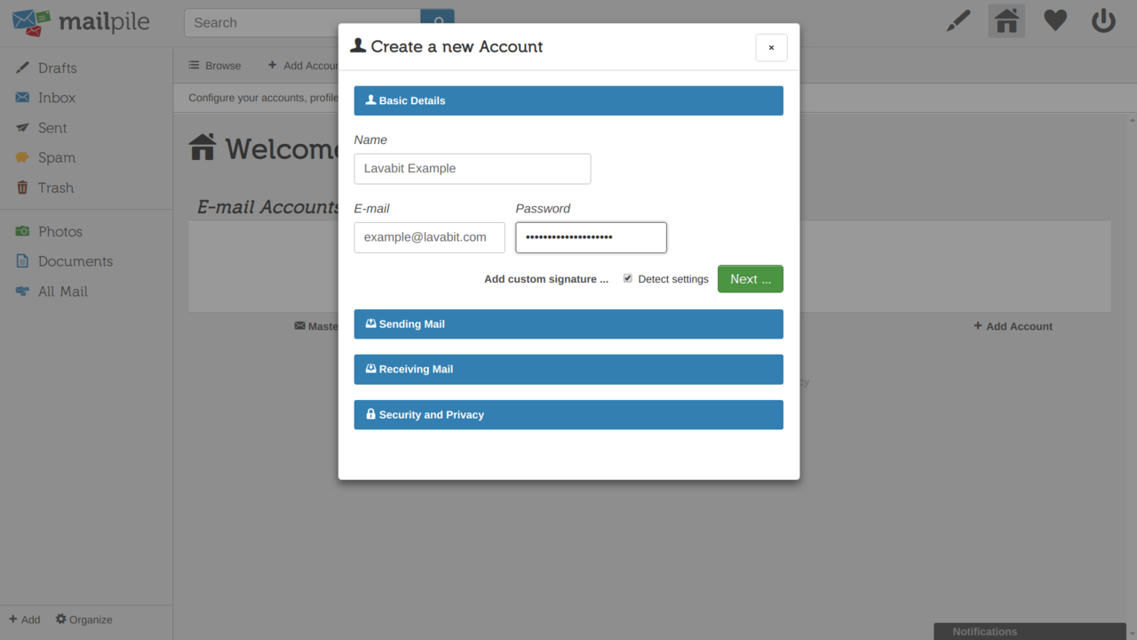 the create a new account screen